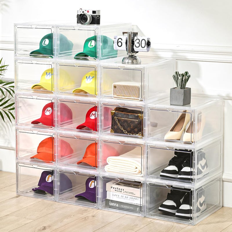 Uni HIMO 2 Pack Hat Organizer Box，Clear Storage Box,Stackable Clear Hat Storage with Magnetic Door, Holds 10 Hats Each - Image 4